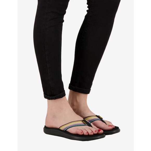 Teva Women Voya Flip Antiguous Black Multi T-Bar Flip Flops Sandals Size 7 - Picture 1 of 11